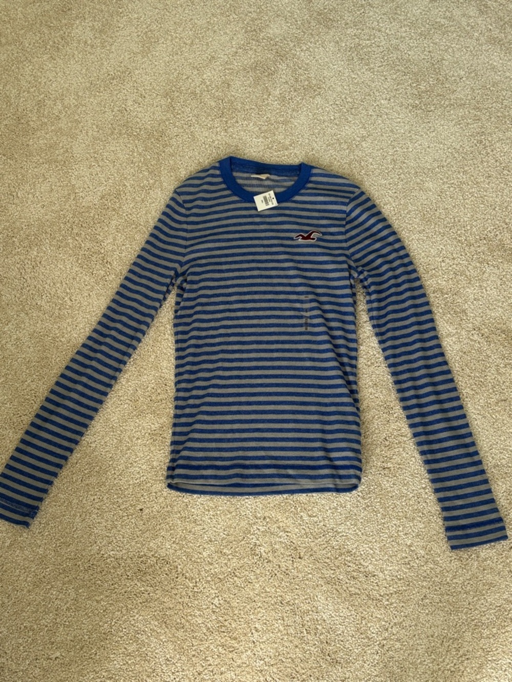 Hollister Blue & Gray Striped Long Sleeve Shirt